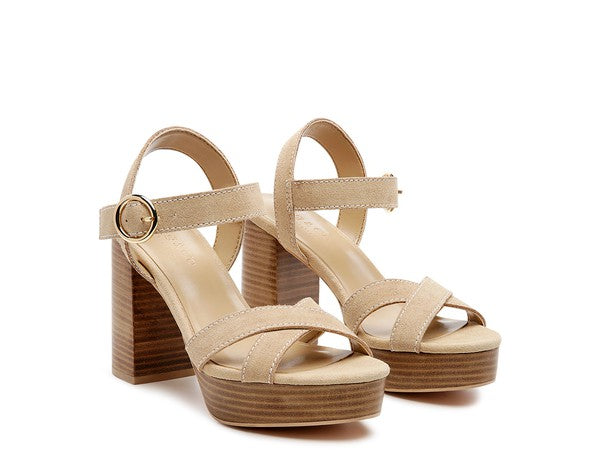 RAG&amp;CO CHOUPETTE SUEDE LEATHER BLOCK HEELED SANDAL Nude 10 by Rag Company | Fleurcouture