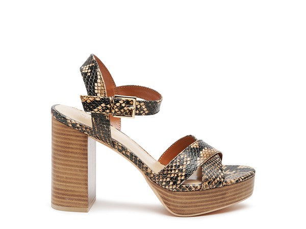 RAG&amp;CO CHYPRE HIGH HEELED BLOCK SANDAL IN TAN by Rag Company | Fleurcouture