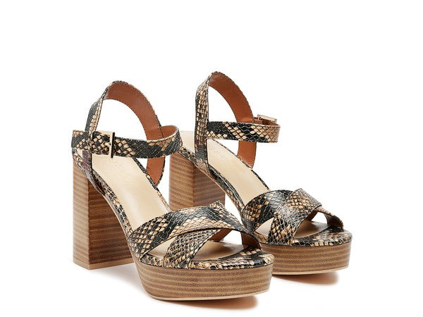 RAG&amp;CO CHYPRE HIGH HEELED BLOCK SANDAL IN TAN Tan 5 by Rag Company | Fleurcouture