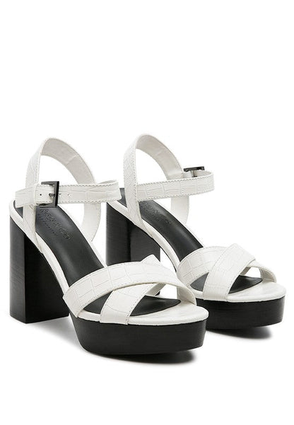 RAG&amp;CO CHYPRE HIGH HEELED BLOCK SANDAL IN TAN White 6 by Rag Company | Fleurcouture