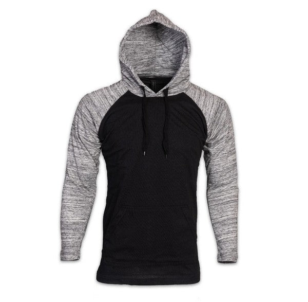 Raglan Long Sleeves Light Weight Hoodie Black/Grey S by Generation XYZ | Fleurcouture