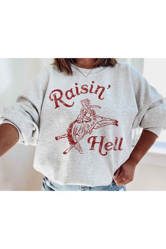 RAISIN HELL GRAPHIC SWEATSHIRT PLUS SIZE ASH 1X by ALPHIA | Fleurcouture