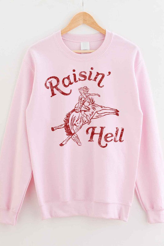 RAISIN HELL GRAPHIC SWEATSHIRT PLUS SIZE PINK 1X by ALPHIA | Fleurcouture