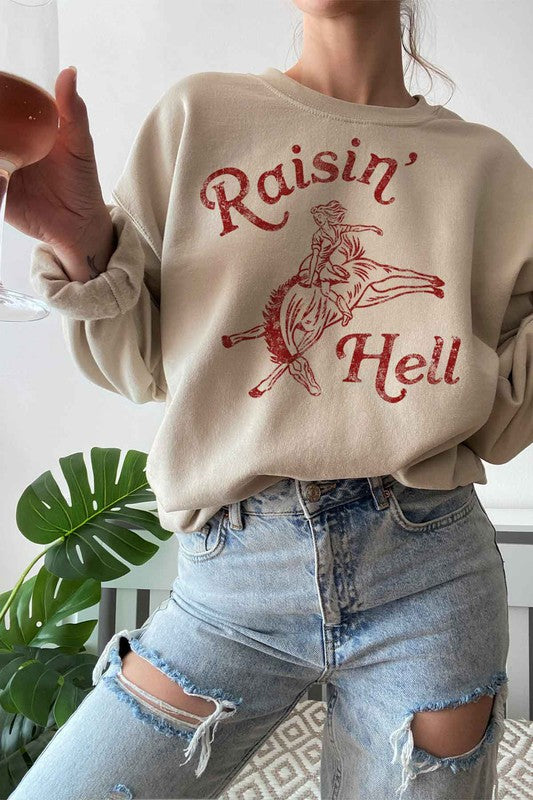 RAISIN HELL GRAPHIC SWEATSHIRT PLUS SIZE SAND 1X by ALPHIA | Fleurcouture