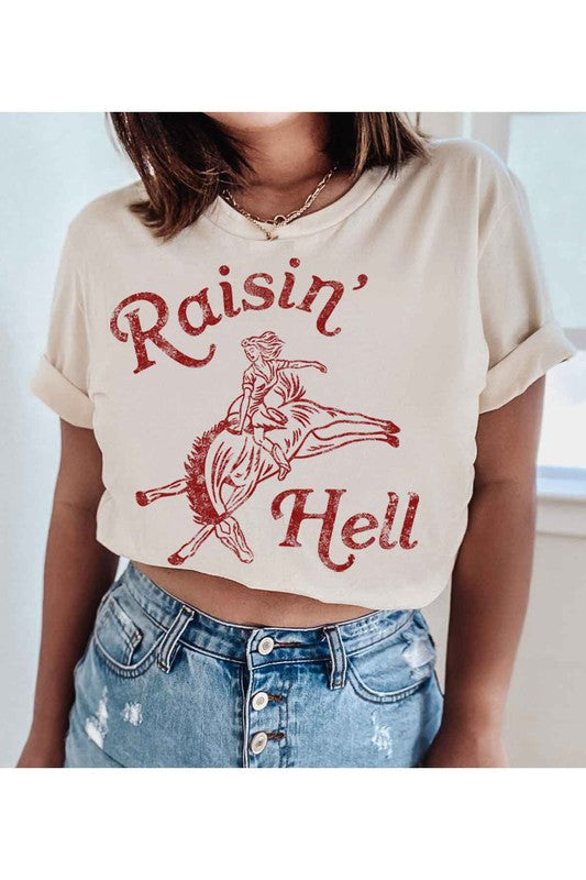 RAISIN HELL T-SHIRT PLUS SIZE SAND 1X by ALPHIA | Fleurcouture