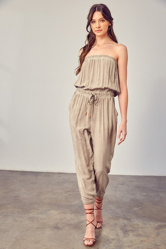 Raw Edge Detail Tube Jumpsuit WASHED TAUPE S by Mustard Seed | Fleurcouture