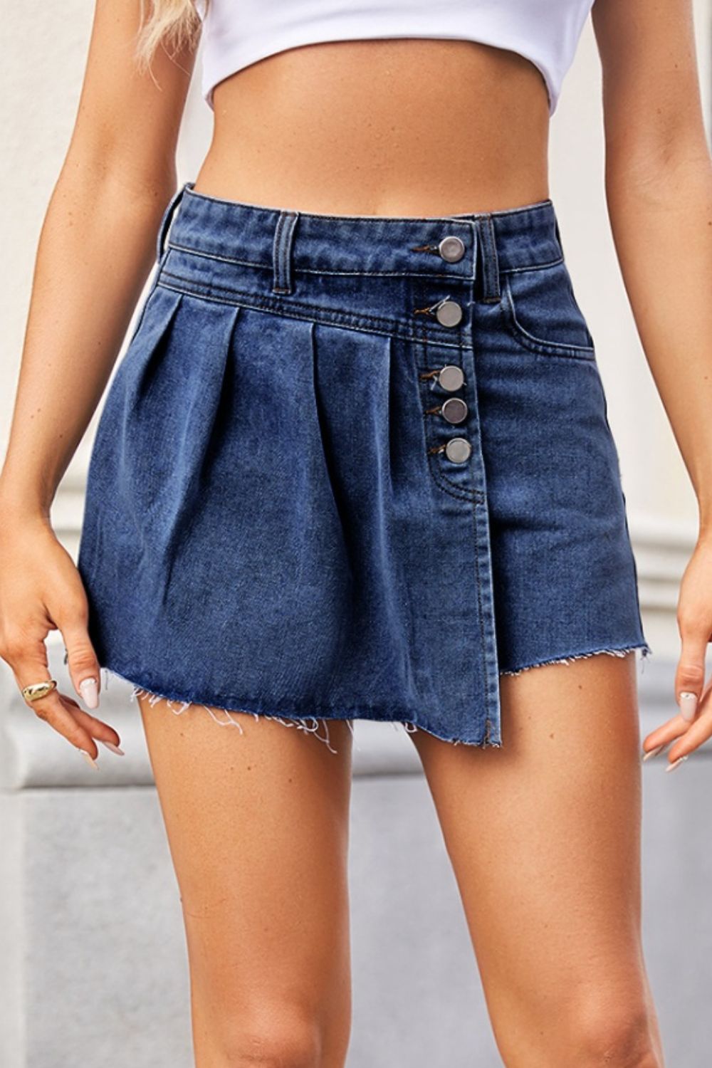 Raw Hem Denim skort Dusty Blue S Shorts by Trendsi | Fleurcouture