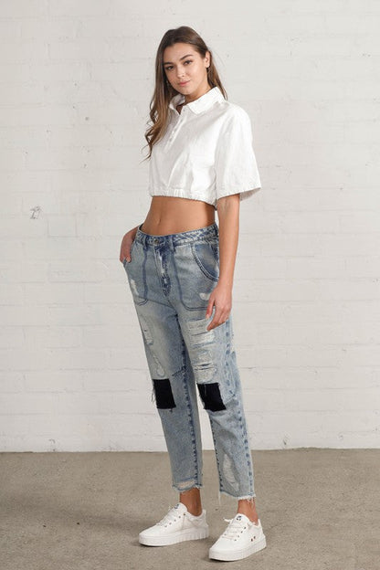 RAW HEM PATCHED JEANS LIGHT by Insane Gene | Fleurcouture