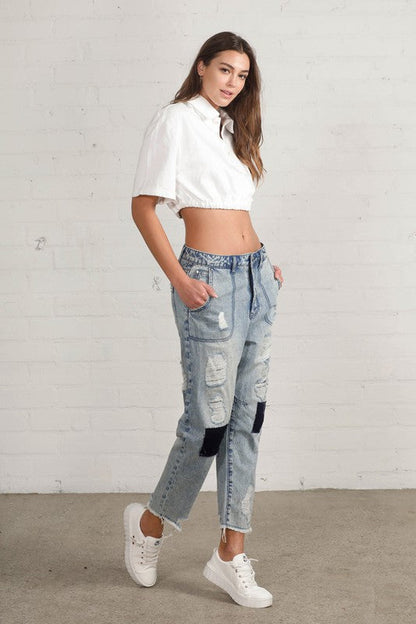 RAW HEM PATCHED JEANS LIGHT by Insane Gene | Fleurcouture