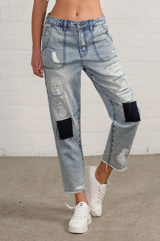 RAW HEM PATCHED JEANS LIGHT by Insane Gene | Fleurcouture