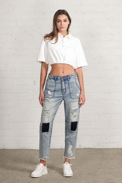 RAW HEM PATCHED JEANS LIGHT XS by Insane Gene | Fleurcouture