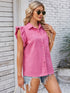 Raw Hem Ruffled Cap Sleeve Denim Top Pink S Tops by Trendsi | Fleurcouture