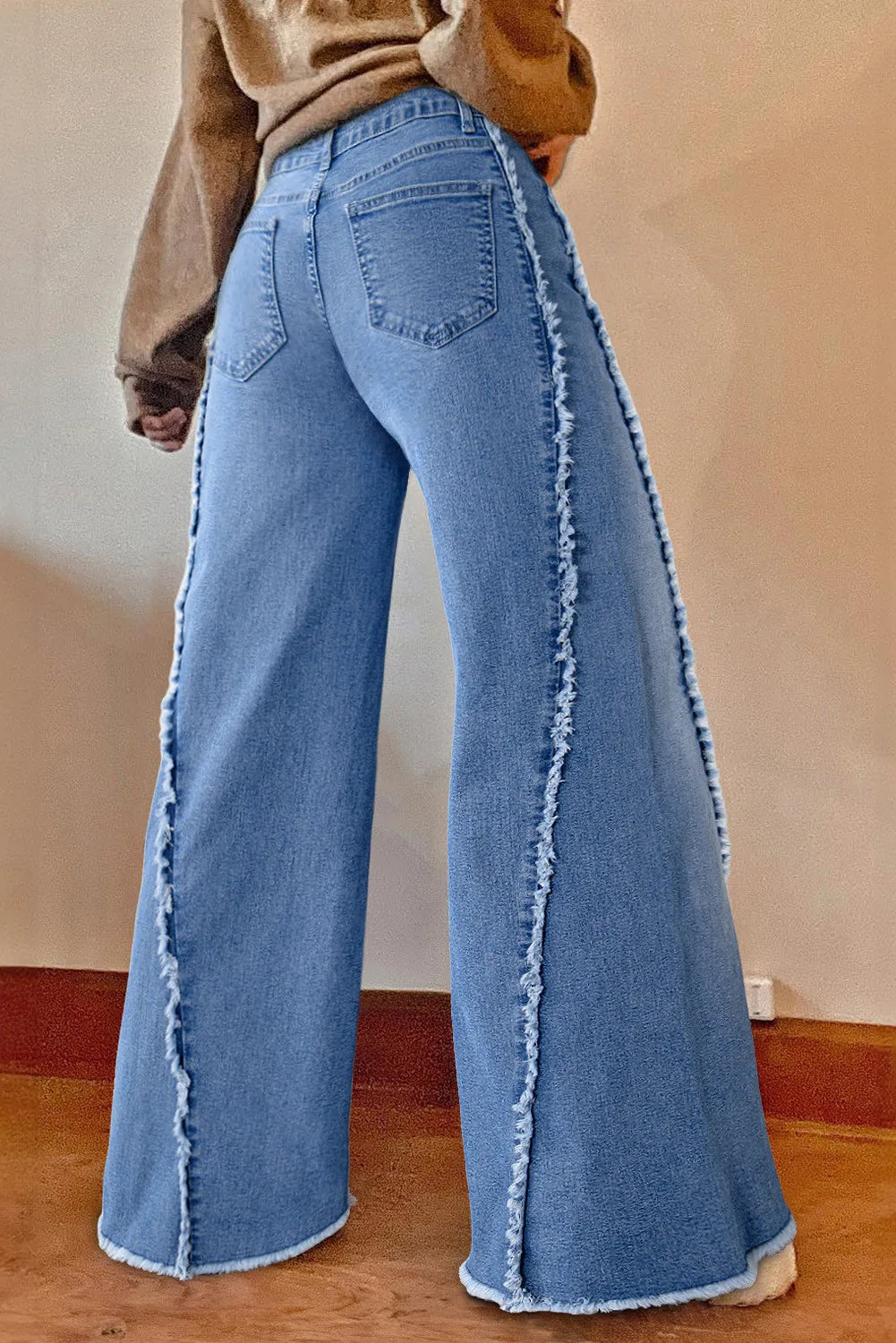 Raw Hem Wide Leg Jeans with Pockets Medium Jeans by Trendsi | Fleurcouture