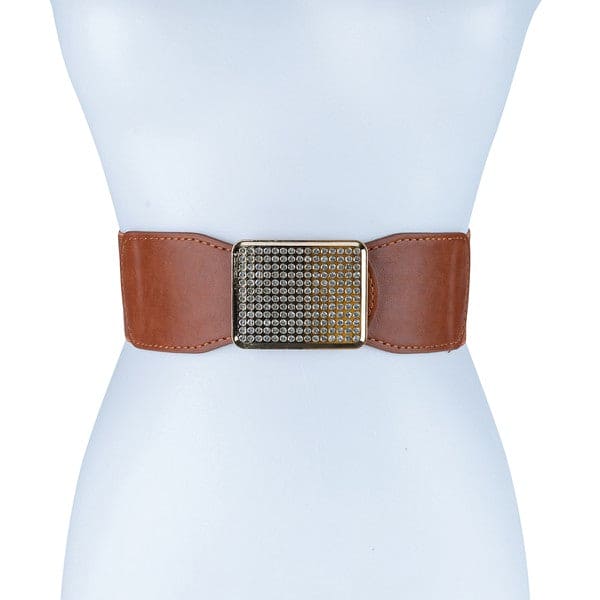 RECTANGLE RHINESTONED SMOCKED LEATHER BELT TATA Os by Bella Chic | Fleurcouture