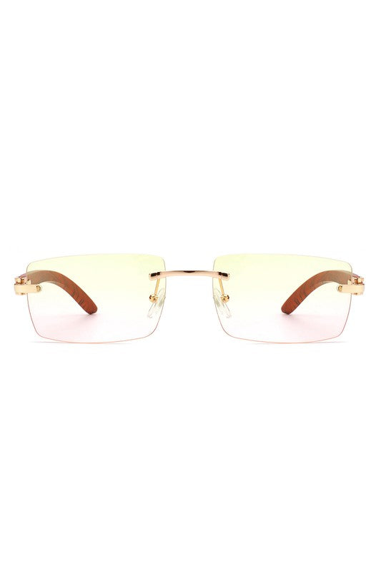 Rectangle Rimless Retro Tinted Sunglasses Gradient Yellow OneSize by Cramilo Eyewear | Fleurcouture