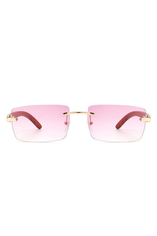 Rectangle Rimless Retro Tinted Sunglasses Pink OneSize by Cramilo Eyewear | Fleurcouture