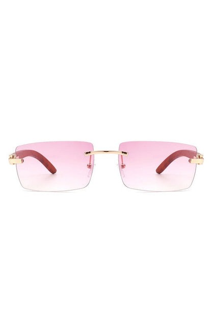 Rectangle Rimless Retro Tinted Sunglasses Pink OneSize by Cramilo Eyewear | Fleurcouture