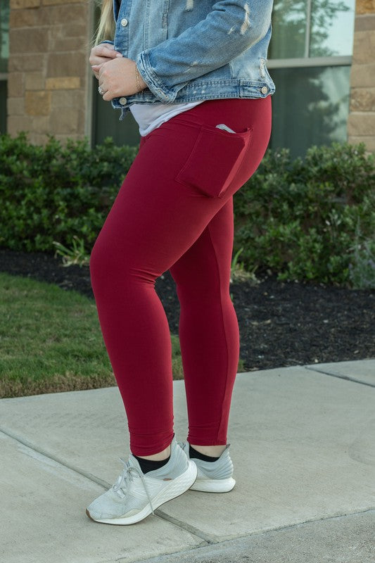 Red Full-Length Leggings with Pocket Red OS by Julia Rose | Fleurcouture