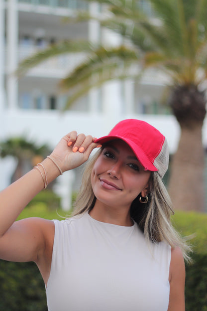 Red High Ponytail Hat with Beige Mesh Red One Size Hats &amp; Headwear by Custom | Fleurcouture