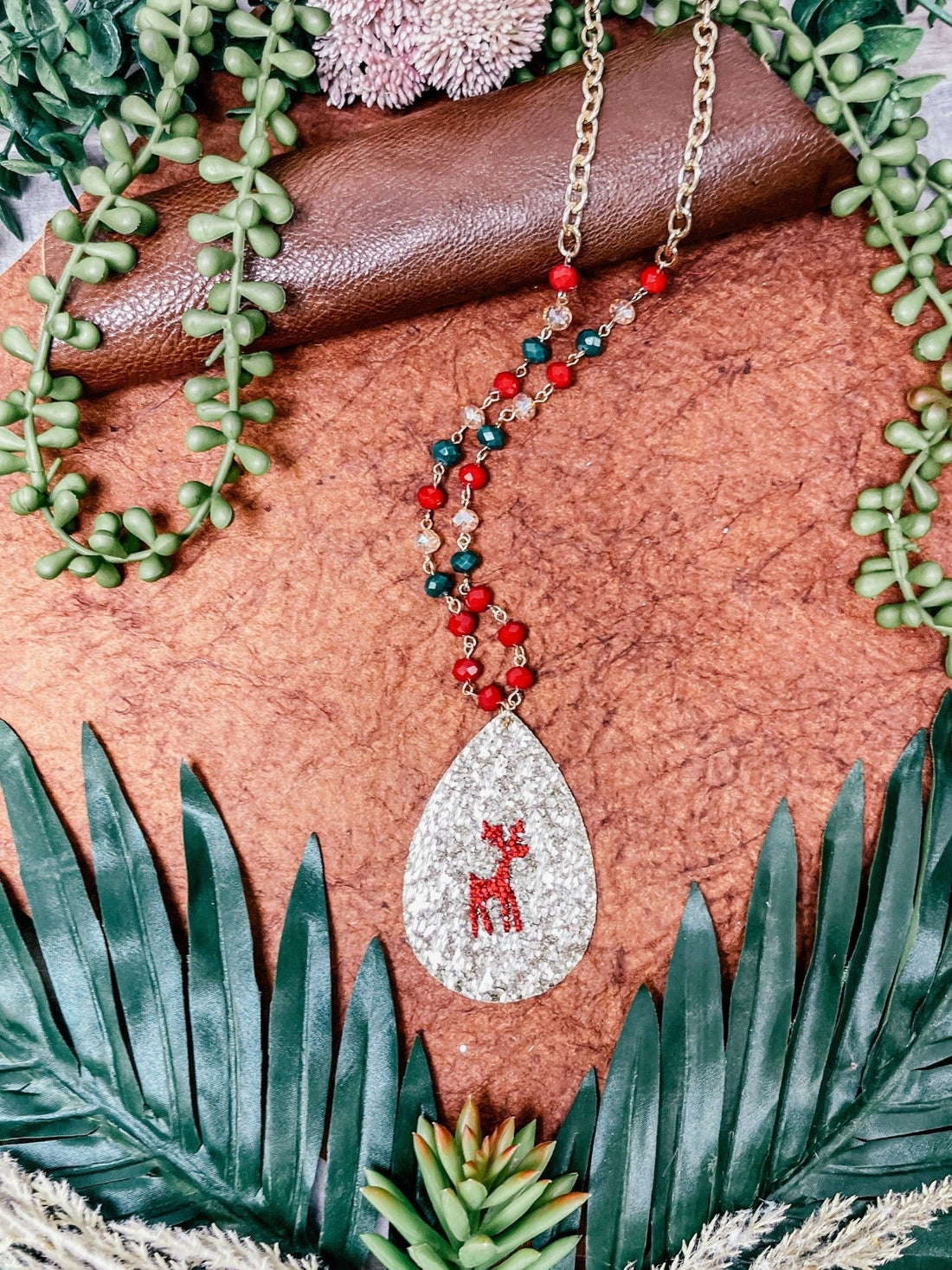 Red, White, and Roar Leopard Teardrop Necklace Leopard One Size Necklace by Southern Grace | Fleurcouture