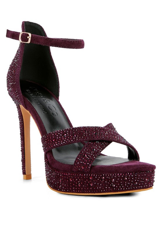 REGALIA Diamante Studded High Heel Dress Sandals Purple 9 by Rag Company | Fleurcouture