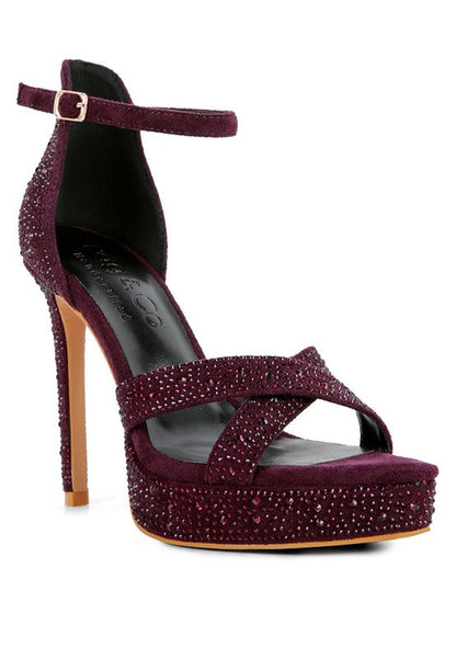 REGALIA Diamante Studded High Heel Dress Sandals Purple 9 by Rag Company | Fleurcouture