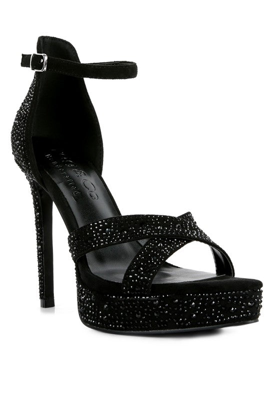 REGALIA Diamante Studded High Heel Dress Sandals by Rag Company | Fleurcouture