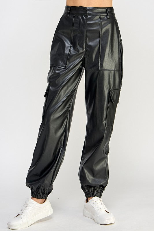 RELAXED VEGAN LEATHER CARGO PANTS Black S by Sweet Generis | Fleurcouture