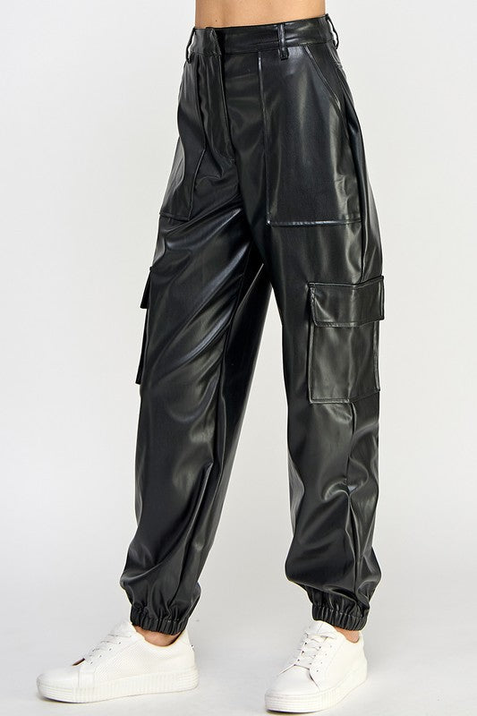 RELAXED VEGAN LEATHER CARGO PANTS by Sweet Generis | Fleurcouture