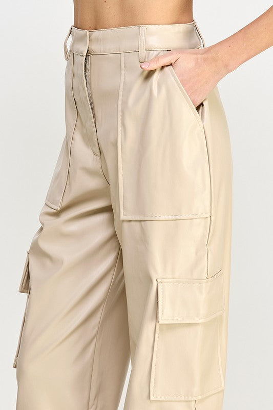 RELAXED VEGAN LEATHER CARGO PANTS by Sweet Generis | Fleurcouture