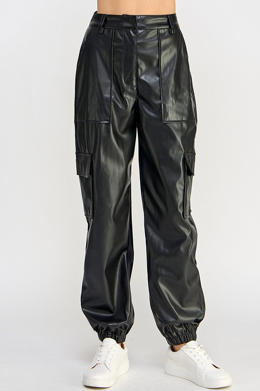 RELAXED VEGAN LEATHER CARGO PANTS by Sweet Generis | Fleurcouture