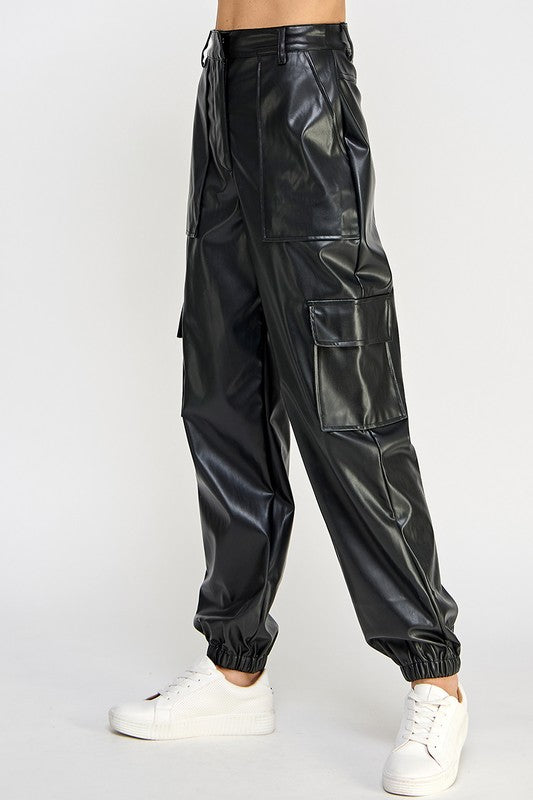 RELAXED VEGAN LEATHER CARGO PANTS by Sweet Generis | Fleurcouture