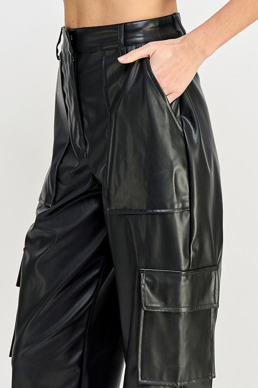 RELAXED VEGAN LEATHER CARGO PANTS by Sweet Generis | Fleurcouture