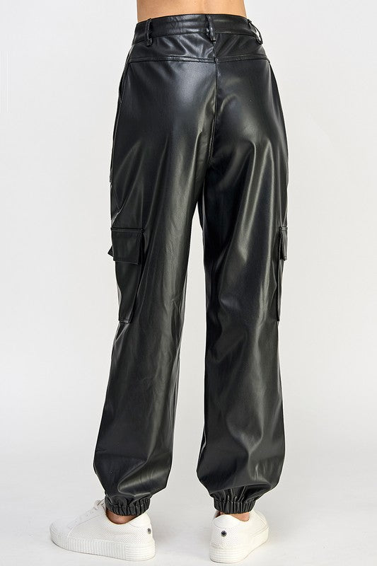 RELAXED VEGAN LEATHER CARGO PANTS by Sweet Generis | Fleurcouture