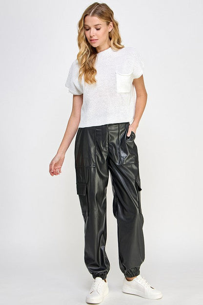 RELAXED VEGAN LEATHER CARGO PANTS by Sweet Generis | Fleurcouture