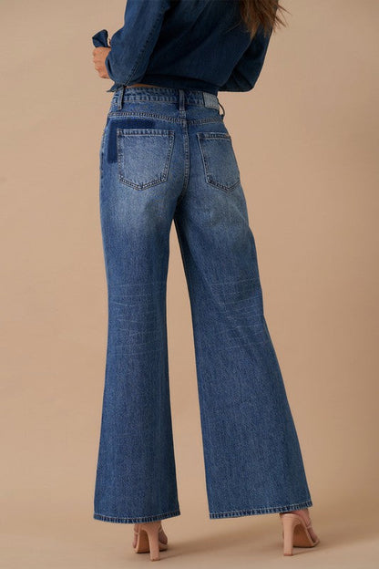 Relaxed Wide Leg Patchwork Jeans DARK VINTAGE by Denim Lab USA | Fleurcouture