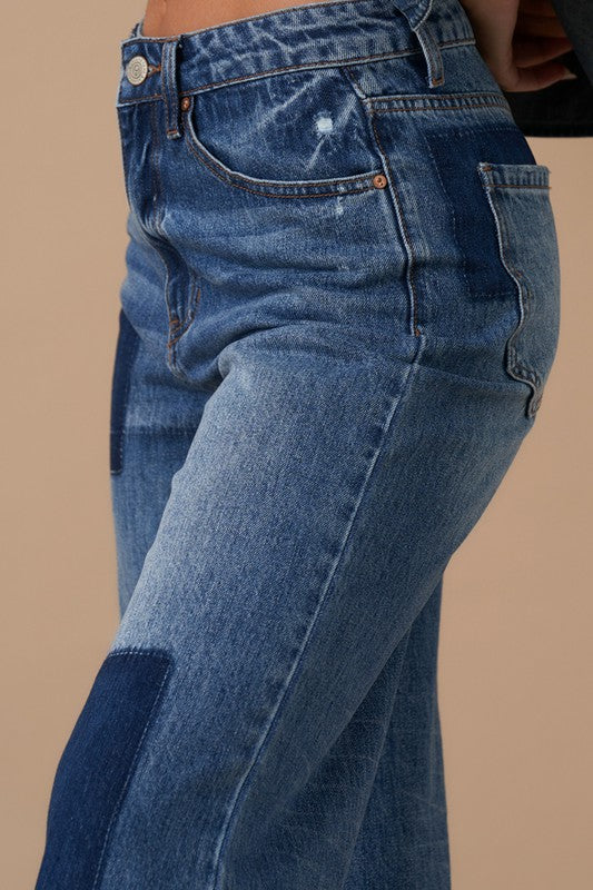Relaxed Wide Leg Patchwork Jeans DARK VINTAGE by Denim Lab USA | Fleurcouture