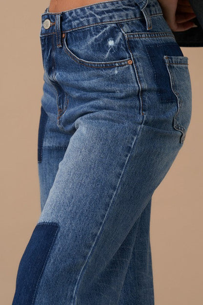 Relaxed Wide Leg Patchwork Jeans DARK VINTAGE by Denim Lab USA | Fleurcouture