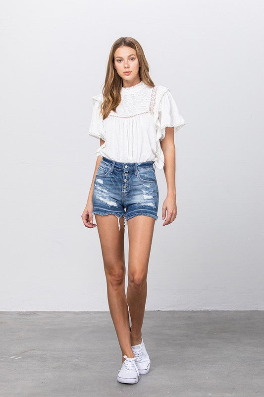 Released Frayed Hem Ripped Denim Shorts MEDIUM by Denim Lab USA | Fleurcouture