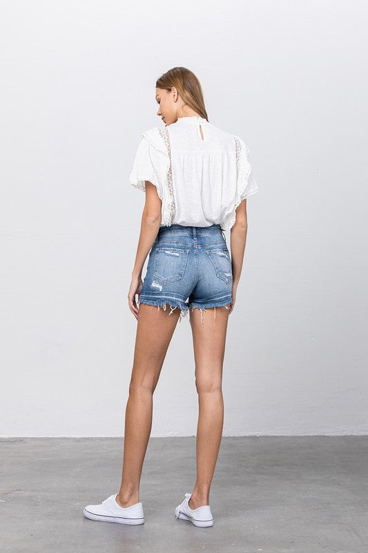 Released Frayed Hem Ripped Denim Shorts MEDIUM by Denim Lab USA | Fleurcouture