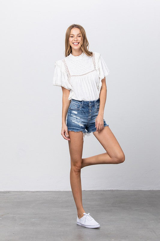 Released Frayed Hem Ripped Denim Shorts MEDIUM by Denim Lab USA | Fleurcouture