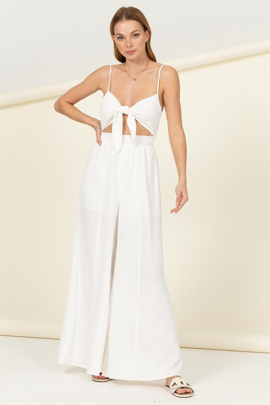 Remember Me Front Sash Cutout Jumpsuit OFF WHITE S by HYFVE | Fleurcouture