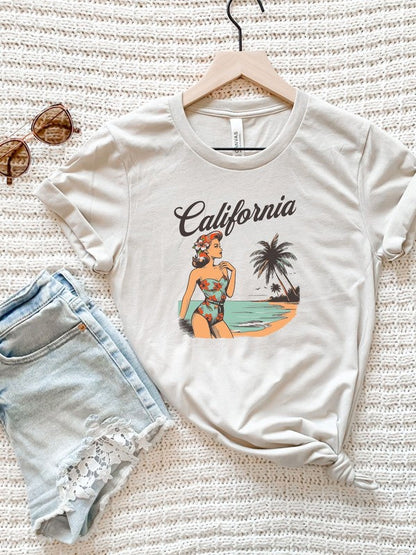 Retro California Graphic Tee Heather Dust L by Ocean and 7th | Fleurcouture