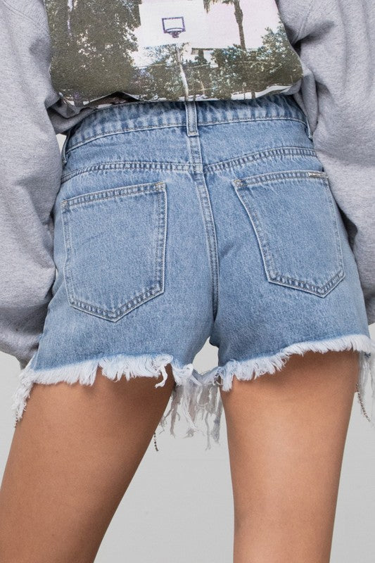 RHINESTONE PREMIUM DENIM SHORTS LIGHT BLUE WASH by Insane Gene | Fleurcouture