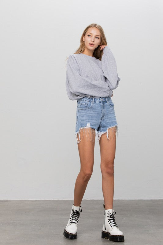 RHINESTONE PREMIUM DENIM SHORTS LIGHT BLUE WASH XS by Insane Gene | Fleurcouture