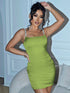 Rhinestone Spaghetti Strap Satin Bodycon Dress Green XS Women&