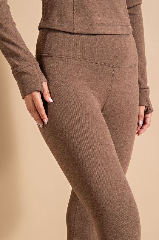 Rib Brushed Hi Waist Full Yoga Pants Brown M by Rae Mode | Fleurcouture