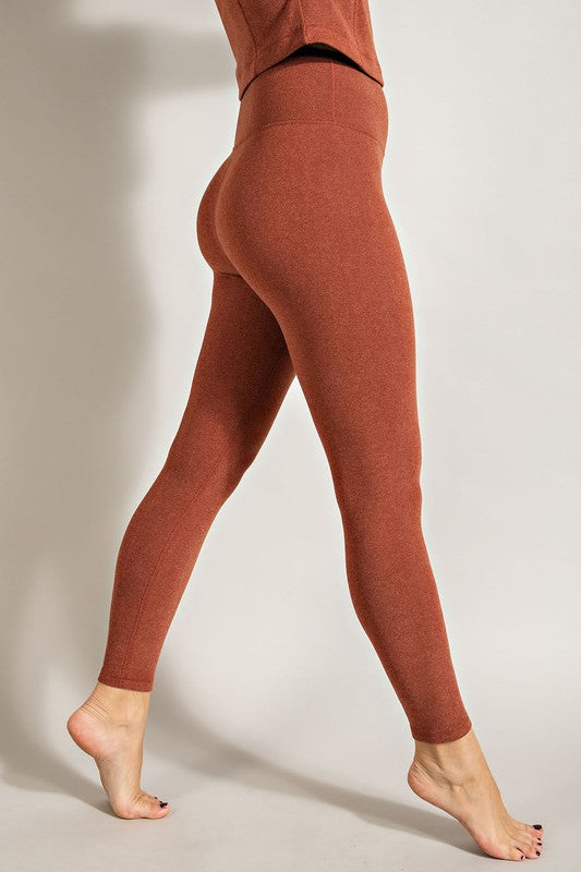 Rib Brushed Hi Waist Full Yoga Pants DK Terracotta S by Rae Mode | Fleurcouture