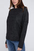 Ribbed Brushed Melange Hacci Sweater with a Pocket BLACK S by ZENANA | Fleurcouture