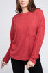 Ribbed Brushed Melange Hacci Sweater with a Pocket DK RED S by ZENANA | Fleurcouture